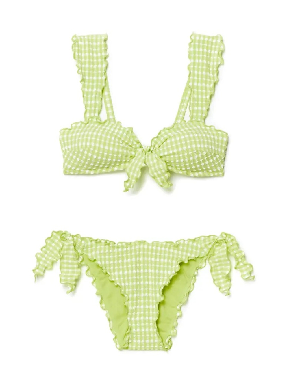 Adore Me Lime Gingham Ruffle Tie Bikini Set